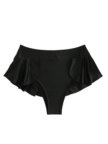 1pc Elegant Casual Pleated Ruffle/Frill Velvet Rhinestone Swimwear Skirt, Suitable for Vacation, Beach, All Seasons Black (Small)