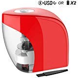 Electric Pencil Sharpener Automatic Sharpener for No.2 Pencils and Colored Pencils (6-8mm) with Auto Stop Feature & Extra Cleaning Brush, USB/Battery Operated in Home/Classroom/Office (Red)