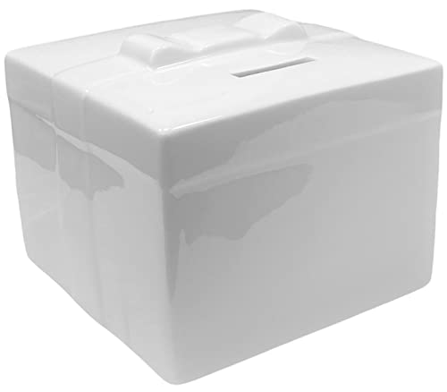 Juego de 4 huchas de porcelana blanca con forma de caja de regalo personalizable