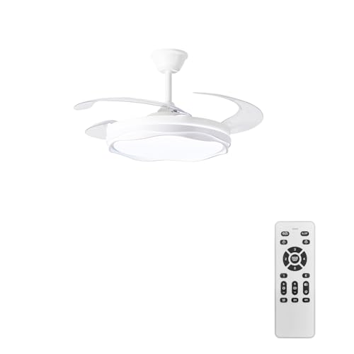 Ventilador de Techo con Luz LED 60W 6590LM, Lámpara Ventilador Silencioso con Aspas Retráctiles, Control Remoto, 3 Colores de Luz y 6 Velocidades, Ideal para Dormitorio y Salón