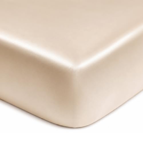 Image of Satin Crib Sheet for Baby Hair Care - Oeko-TEX Certified Silky Soft Fitted Mattress Cover 28x52 - Breathable & Gentle on Skin, Snug Fit for Standard Crib (Champagne)
