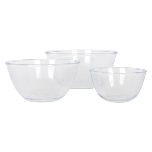 Harbour Housewares Glass Mixing Bowl Set of 3-3 Sizes - Clear - Deep Nesting Bowls Kitchen Cake Baking Cooking Measuring Serving Salad Easy Storage Food Dish