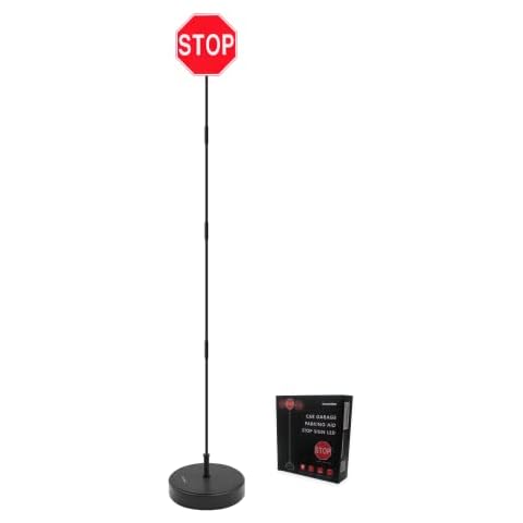 SECURITYMAN LED Stop Sign for Garage Parking Assist [Upgraded Base] - Large 7" Sign, Bright Red LEDs, Adjustable Height - Garage Car Stop Indicator That Lights Up Cover