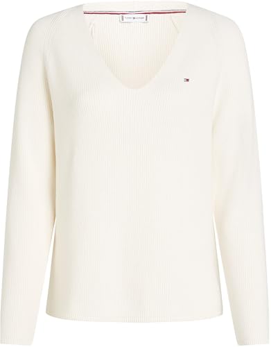 Tommy Hilfiger Damen Pullover Cardi Fine V-Ausschnitt, Elfenbein (Ivory Petal), XXXL – Ansicht 6
