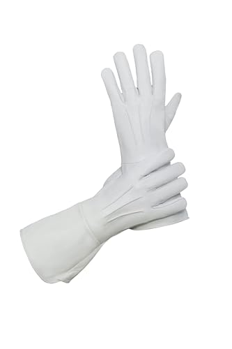 Glamtron Medieval Renaissance Gloves Pure Lambskin Leather Cosplay Gauntlet Gloves Long Arm Cuff (WHITE, LARGE)