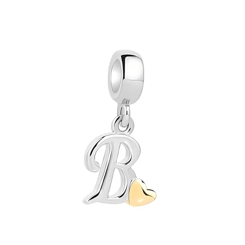 Symretie Pendentif Initiale B avec Cœur Doré en Argent 925 pour Femme, Compatible avec les...