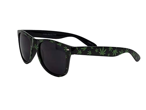 Men's Marijuana Cannabis Weed Print Horn-Rimmed Sunglasses2