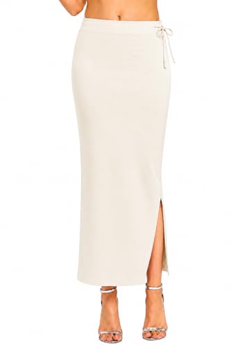 Image of Stretchable Cotton Saree Shapewear Petticoat for Women | Breathable Saree Shaper with Drawstring & Side Slits | Seamless Inskirt Petticoat for Saree Lehenga Gown | S-5XL