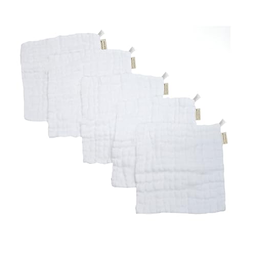 Image of Muslin Washcloths | Baby Washcloths Soft Organic Cotton Muslin Cloth| Baby Essentials 6 Layers Extra Absorbent| Milk Spit Up Rags, Baby Wipes| White 12"x12" Inch 5 Pack