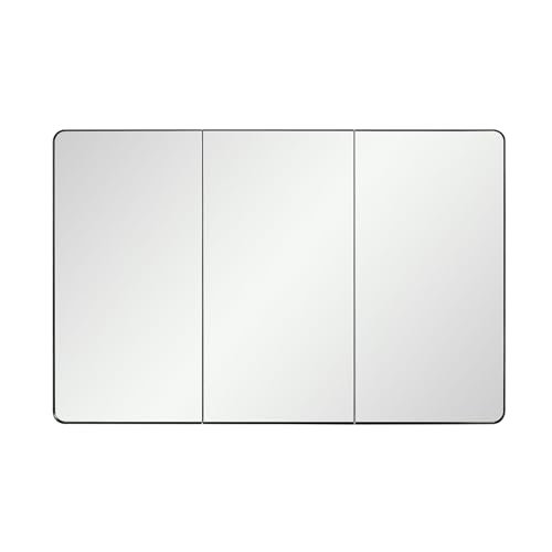 Image of IDYLLOR Black Bathroom Medicine Cabinet with Round Corner Framed Door, 40 x 25.5 inch, Recessed or Surface Mount, with Adjustable Glass Shelves