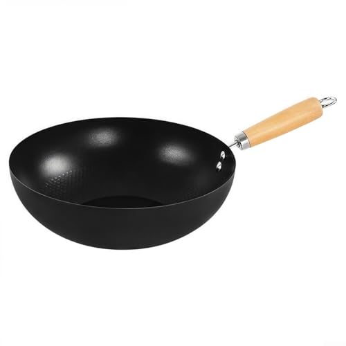 Para sartén de hierro wok de fondo plano con antiadherente, adecuada para estufas de inducción, gas y eléctricas, para freír, estofar y cocinar al vapor (24 cm)
