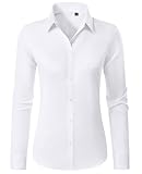 Gleeivy Button Down Shirts for Women Stain Wrinkle Free Dress Formal Shirt Classic Fitted Casual Cotton Button Up Long Sleeve White Collar Business Button Blouse Work Server Interview
