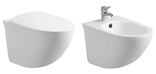 Pareja de sanitarios suspendidos Rimless sin brida, serie Flipper con tapa con cierre suave incluida PRODUCTO (GIO.40 + GIO.41) Cover