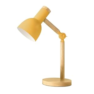 Lampe de table, lampe de table en bois réglable, lampe de table pour enfants dans la chambre à coucher, salon, lampe de table de lecture avec prise E27 (Jaune)