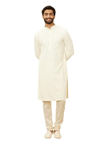 Kurta pyjama Manyavar blanc chaud XXL fini les tenues de fête serrées