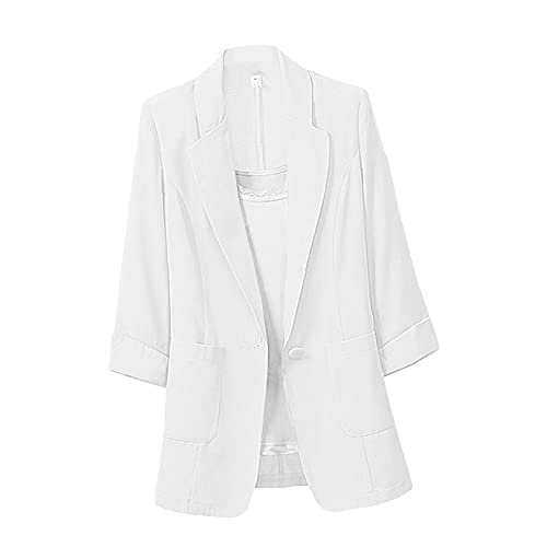 Blazer pour femme - Grande taille - Couleur pure - En lin - Style décontracté, blanc, XXXXL Cover