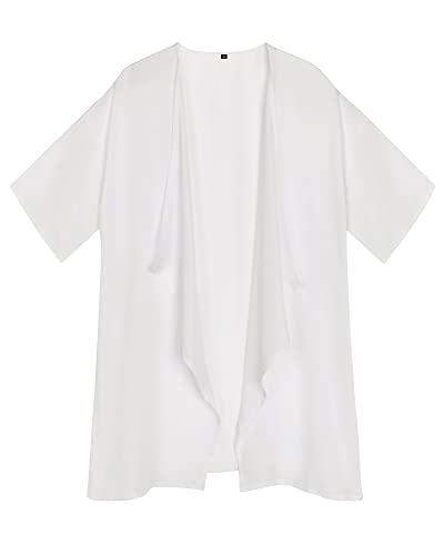 Styleword Women’s Summer Kimono Cardigan Short Sleeve Lightweight Sheer Cover Up Shrug Open Front(Great White,L) #TOP3