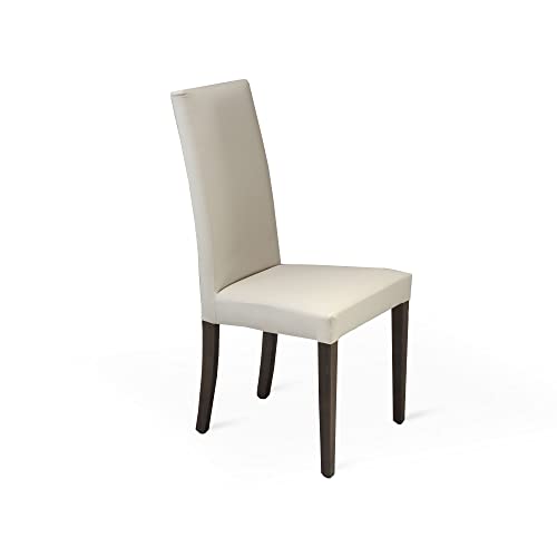 CRIBEL Set 2 sedie Ornella, seduta imbottita in Similpelle Crema, gambe in Legno Noce, per Living e Soggiorno