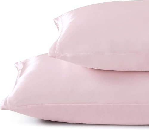 Image of 2 Pack Zippered Satin Pillowcaes Luxury and Silky Soft Travel Zip Pillow Cases (Standard, Pink)