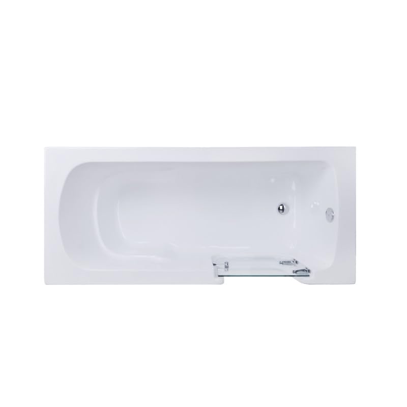 BELVIT Bañera para personas mayores, 170 x 75 cm, bañera con puerta, entrada derecha, bañera de ducha de acrílico sanitario, bañera rectangular con marco de acero inoxidable, patas ajustables en