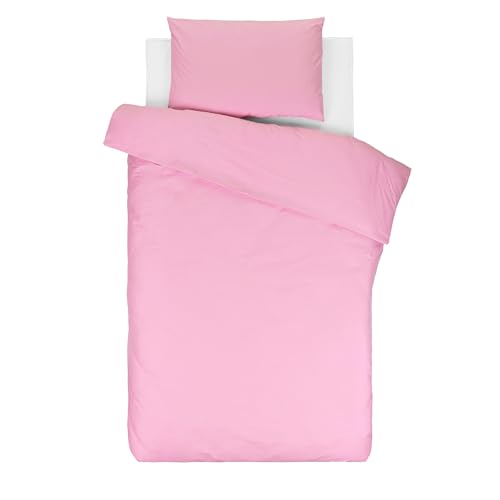 Lovely Hippo Lenzuola 80 x 160 cm con angoli + Copripiumino 120x170 cm + Federa per Cuscino per bambini (Bianco/Rosa, Letto 80x160cm - Set 3 Pezzi)