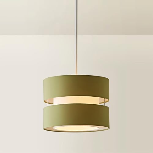 ValueLights | Small Ceiling Light Shade 2 Tier Pendant Drum Lampshade in Olive Green | Lamp Shades Home Décor & Improvement Essential | 26cm Shade Width