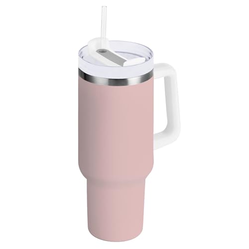 Joitme Sand Pink Tumblers with Lid and Straws Spillproof Tumbler with Handle 40 Oz Water Bottles Insulated Stainless Steel Cars Coffee Cup Hot Drink, 30oz / 887ml