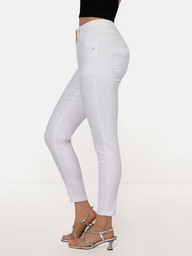 Women High Waist Back Pocket Embroidery Design Skinny Jeans with 4 Button Front, Stretch Denim Pants3