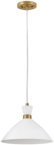 Lark Simon Single Light Convertible Pendant, Semi-Flush Mount or Adjustable Cord-Hung Pendant, Mid-Century Modern, Matte White and Heritage Brass