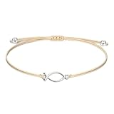 Susan's Choice Fisch Armband Mädchen, Geschenk zur Kommunion, Konfirmation & Taufe, Verstellbare Länge, Metallanhänger, Christlicher Glücksbringer & Erinnerung, Beige