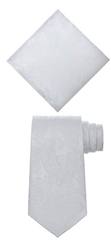S.h. Churchill & Co. Men's 4 Piece Paisley Vest Set, With Bow Tie, Neck Tie & Pocket Hanky - M, White #TOP3