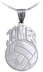 Volleyball Sport Charm Personalized with Name and Number - Sterling Silver - Made in USA