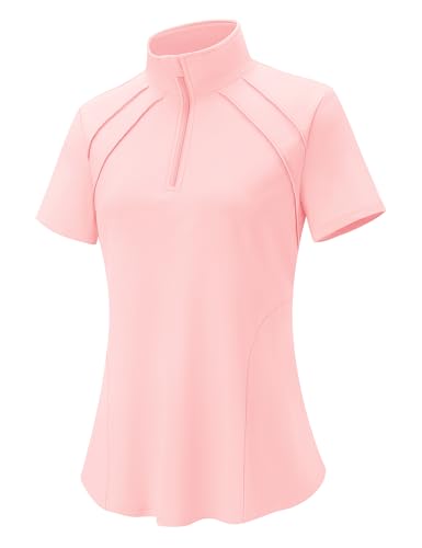 Image of LOMON Womens Golf Polo Shirts Summer Short Sleeve 1 /4 Zip Tops Moisture Wicking Casual Tennis Activewear with Pockets