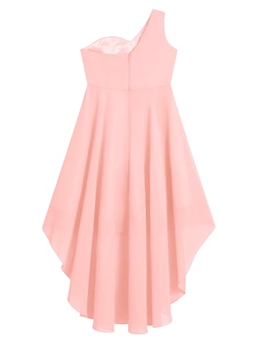 YiZYiF Flower Girl Dresses for Wedding Kids One Shoulder High Low Dress Shiny Ruched A-line Summer Sundress4