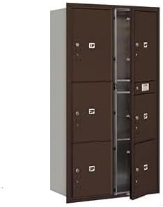 Salsbury Recessed Mounted 4C Horizontal Mailbox - Maximum Height Unit 56.75 in. - Double Column - Stand-Alone Parcel Locker - 1 PL4s, 2 PL4.5s, 1 PL5 & 2 PL6s, Bronze - Front Loading -