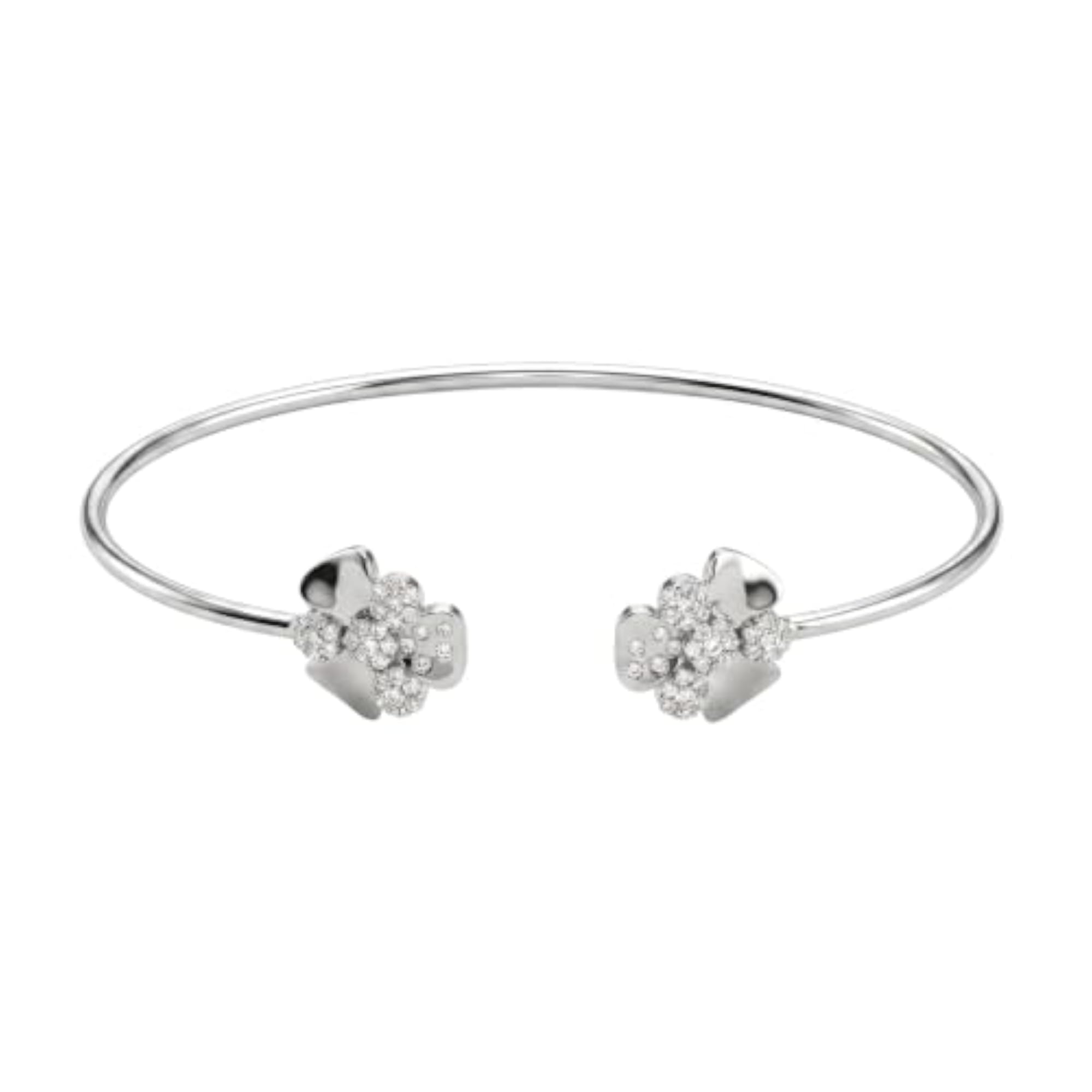 Women's 925 Sterling Silver Gulmohar Kada, Rhodium Plated Cuff Bracelet