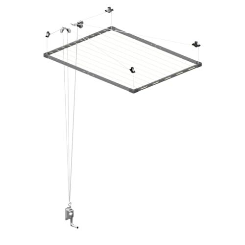 Cuncial - Tendedero de Techo Extensible I Tezno Techo Manivela | Fabricado en Aluminio anodizado | Ahorra Espacio | Gran Capacidad de tendido | Sistema Sube y Baja