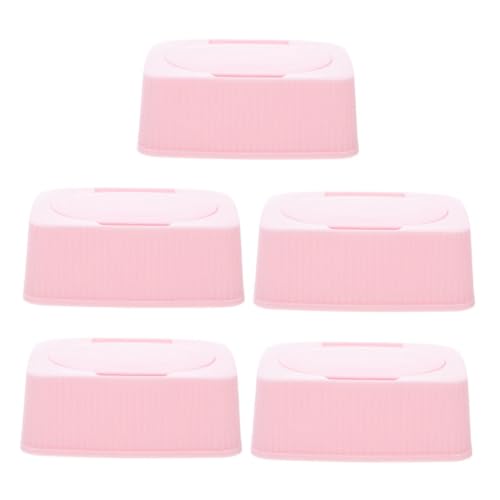 Cabilock 5 Piezas Caja para Toallitas Infantiles con Tapa Antipolvo Dispensador Recargable Portátil para Viaje y Hogar Organizador Seguro y Fácil para Pañuelos y Algodón Rosa
