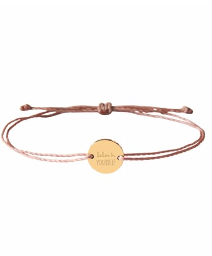 Positiva Jewelry Motivations-Armband &bdquo;Believe in Yourself&ldquo; &ndash; Edelstahl 18k vergoldet, verstellbar & wasserfest, Damen Schmuck mit Gravur, bedeutungsvolles Geschenk f&uuml;r Sie (Gold- Altrosa)
