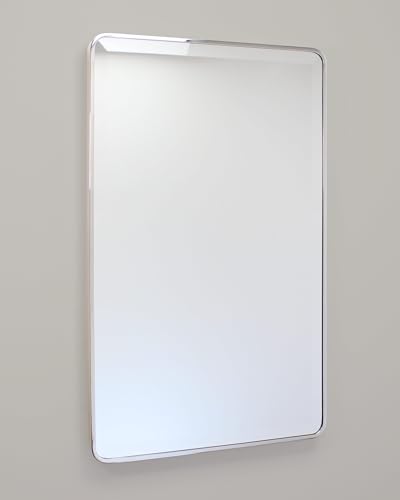 Image of 16x26 Austin Farmhouse Metal Framed Rounded Rectangle Recessed Bathroom Medicine Cabinet, Beveled Mirror, 14x24 in-Wall Opening, powder-coated Steel, Adjustable Glass Shelves, Magnet Close, Chrome