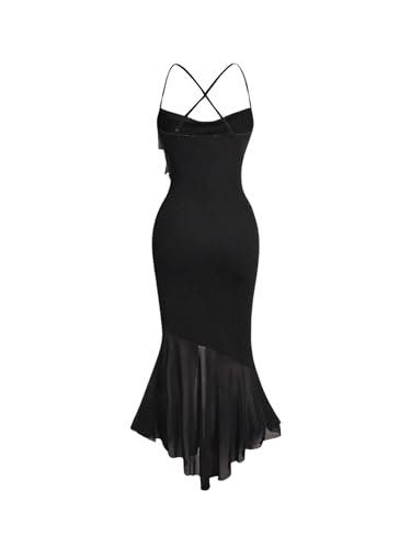 GORGLITTER Women's Criss Cross Backless Cami Dress Mesh Sheer Sleeveless Ruffle Party Midi Dresses Black L - Image 2