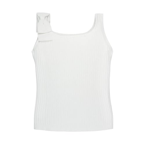 Hope & Henry Girls' Pointelle Sweater Tank with Bow Shoulders