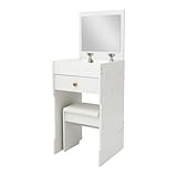 Zalydala Tocador con espejo y taburete, 2 compartimentos de almacenamiento,...