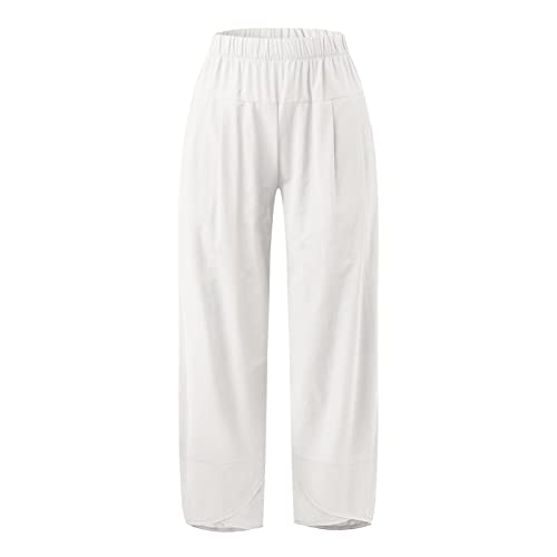 Pants for Womens Tulip Hem Elastic Waist Cropped Trousers 2025 Summer Casual Loose Fit Comfy Palazzo Pants Plus Size3