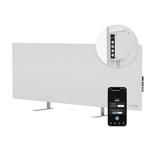 AENO Premium Eco Panneau Chauffant Infrarouge 700W – Chauffage intelligent à faible consommation avec thermostat et WiFi, verre trempé, mural ou sur pied, design moderne, Reddot Winner 2023, Blanc