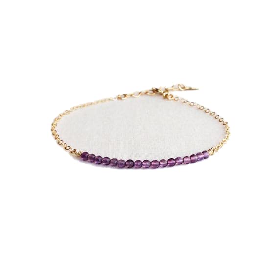 Bracelet améthyste 2mm en argent 925 doré LKBEADS ajustable