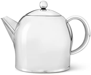bredemeijer Santhee Double Walled Teapot, 1.4-Liter Stainless Steel Glossy Finish with Glossy Accents