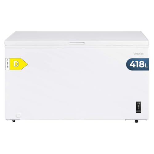 Cecotec Congelador Horizontal 418L Bolero CoolMarket Chest 418P White E. Cesta con Asas, Control Electrónico LED, Ruedas, UltraContact D-Cool, Dual Function, Puerta ZeroG (80º-30º) y Fast Freezing