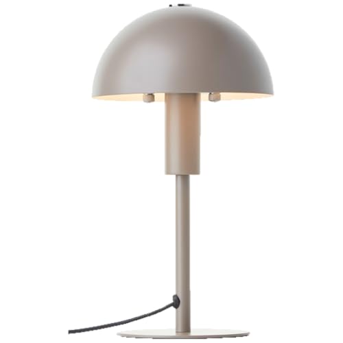 Lightbox Pilz-Tischlampe | 27 cm Höhe, Ø 15 cm | Home Office Schreibtischlampe mit Wipp-Schalter | Mini LED Lampe als Nachttischlampe für das Schlafzimmer | E14 | aus Metall in Matt Taupe/Grau