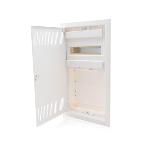 Intratec boîtier multimédia et tableau de distribution combiné encastré, IP30, 592 x 346 x 92 mm, 1 rangée, 12+2 modules, porte en acier blanc RAL 9003, répartiteur de communication